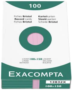Photo Fiches Bristol lignées - 100 x 150 mm - Rose EXACOMPTA Image