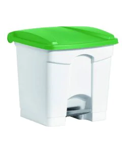 Photo Poubelle à pédale avec couvercle - 30 litres - Blanc/Vert : HELIT H2402051