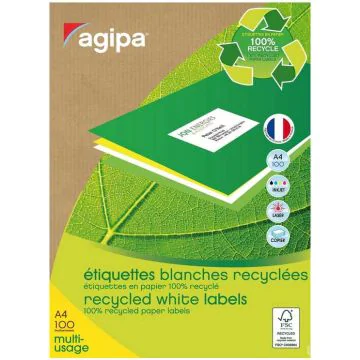 Étiquettes adhésives 105 x 37 mm Papier recyclé Blanc AGIPA Lot de 1600