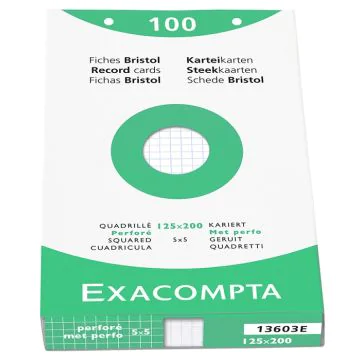 Photo Fiches Bristol quadrillées et perforées - 125 x 200 mm - Blanc EXACOMPTA Image