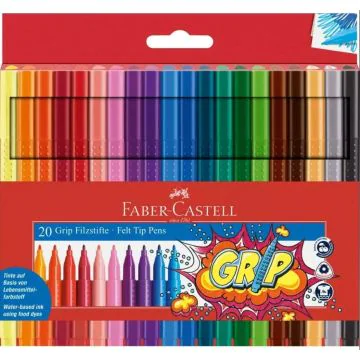 Étui de 20 Stylos Feutres GRIP COLOUR MARKER - Assortiment : FABER CASTELL Visuel