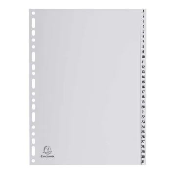 Jeu de 31 Intercalaires numériques en PP gris - 1 à 31- 225 x 297 mm EXACOMPTA