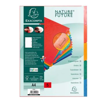 Jeu de 5 Intercalaires A4 en carte lustrée onglets plastifiés - Assortiment EXACOMPTA 