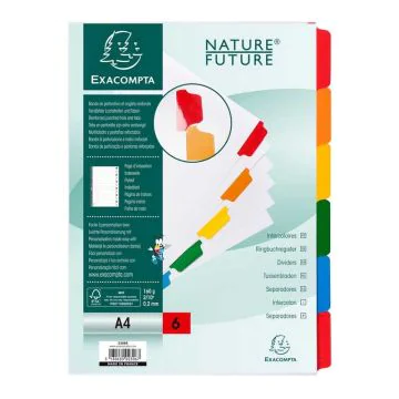 Jeu de 6 Intercalaires A4 en carte blanche et onglets couleurs plastifiés EXACOMPTA