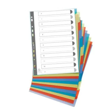 Jeu de 12 Intercalaires A4 en PP recyclé rigide - Assortiment EXACOMPTA photo