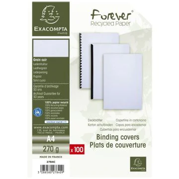 Couverture pour Reliure A4 - Carton - Blanc EXACOMPTA Lot de 100 Image