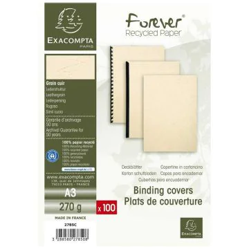 Couverture pour Reliure A3 - Carton - Ivoire EXACOMPTA Lot de 100 Visuel