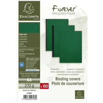 Couverture pour Reliure A4 - Carton - Vert foncé EXACOMPTA Lot de 100 Visuel