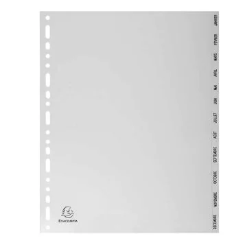 Jeu de 12 Intercalaires mensuels PP gris - Janvier à décembre - 245 x 297 mm EXACOMPTA
