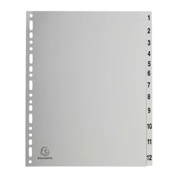 EXACOMPTA : Jeu de 12 intercalaires numériques en polypropylène 1 à 12 Classement