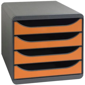 310788D EXACOMPTA : Caisson à 4 tiroirs - Big Box - Gris Noir/Tangerines 