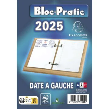 Recharge Bloc éphéméride 2025 - Date à gauche EXACOMPTA