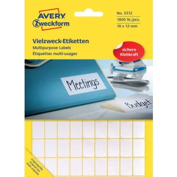 AVERY 3312 Etiquettes adhésives 18 x 12 mm - Blanc