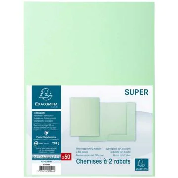 Lot de 50 Chemises à 2 rabats SUPER 210 - Vert clair EXACOMPTA Visuel