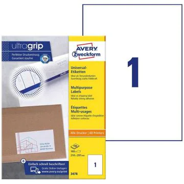 Étiquettes adhésives A4 - 210 x 297 mm AVERY Ecologique Lot de 100