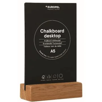 Présentoir de Table - A5 - Ardoise avec socle en chêne : EUROPEL image
