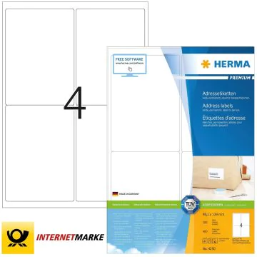 Étiquettes adhésives - 99,1 x 139 mm - Blanc : HERMA Premium Lot de 400 Image