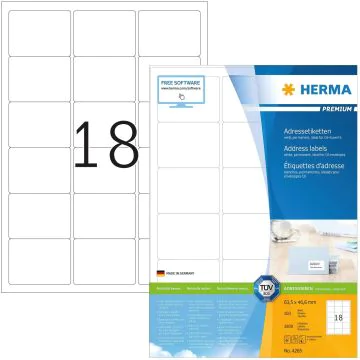 Etiquettes adhésives - 63,5 x 46,6 mm - Blanc : HERMA Premium Lot de 1800 Modèle