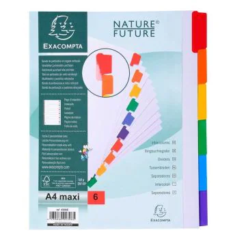 EXACOMPTA : Jeu de 6 intercalaires carte blanche et onglets couleurs plastifiés 4306E