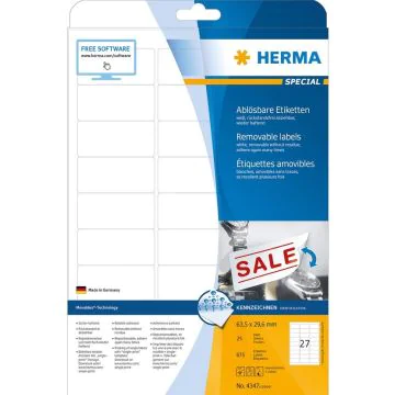 4347 HERMA : Étiquettes adhésives blanches - Multi-usages repositionnable
