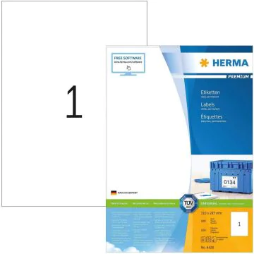 Étiquettes adhésives - 210 x 297 mm - Blanc : HERMA Premium Lot de 100 Image
