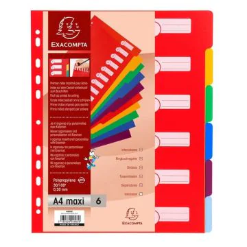 Jeu de 6 Intercalaires en PP opaque - 245 x 297 mm EXACOMPTA