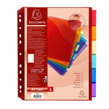 EXACOMPTA : Jeu de 6 intercalaires translucides polypropylène avec poche et porte-étiquette 4834E