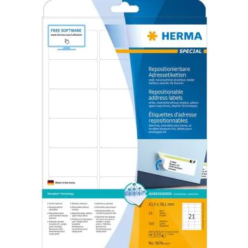 HERMA 5074 : Étiquettes adhésives blanches - Multi-usages - 63,5 x 38,1 mm