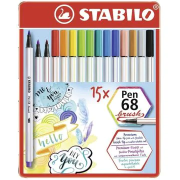 Stylo-feutre Pen 68 Brush Boite en Métal STABILO Lot de 15