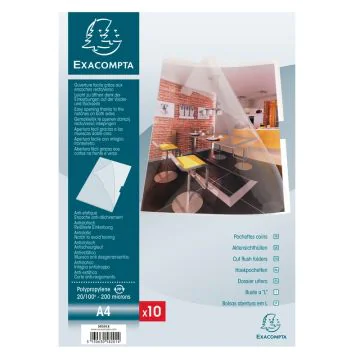 58201E EXACOMPTA  : Pochettes à coins A4 - PP20 Cristal transparent (Classement)