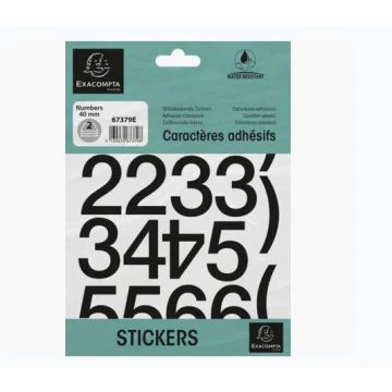 Pochette de Chiffres adhésifs de 0 à 9 - 40 mm - Noir : EXACOMPTA image