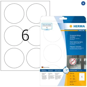 Étiquettes adhésives plastifiées rondes - 85 mm - Très résistantes HERMA 8336 