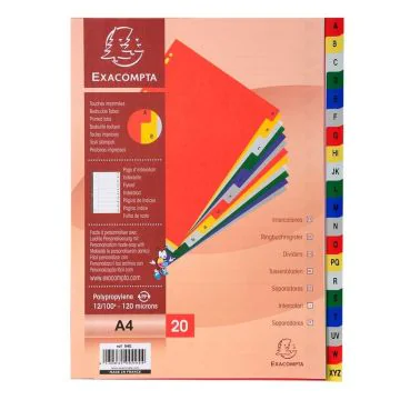 EXACOMPTA : Jeu de 20 intercalaires alphabétiques en pp - 225 x 297 mm PG