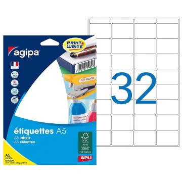 Étiquettes adhésives - 24 x 33,5 mm - Blanc : AGIPA Lot de 512 image