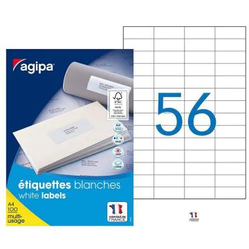 AGIPA : Etiquettes adhésives blanches multi-usages 52.5 x 21.2 mm - 118992