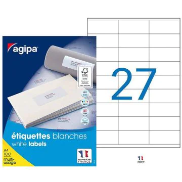 Étiquettes adhésives blanches - 70 x 31 mm AGIPA 119001