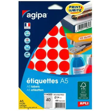 Pastilles adhésives 24 mm - Rouge : AGIPA Lot de 400 Visuel