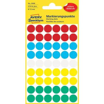AVERY Pastilles adhésives 12 mm - Couleurs assorties 3088