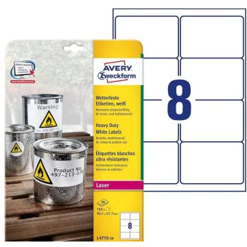 Étiquettes ultra résistantes - 99 x 67,7 mm : AVERY Lot de 160 Visuel