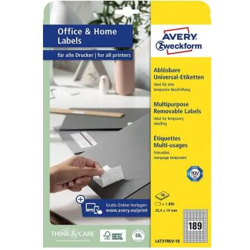 Étiquettes amovibles - Blanc - 25,4 x 10 mm AVERY Ecologique Lot de 5670 Avant