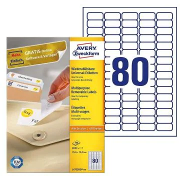 Étiquettes amovibles blanches 35,6 x 16,9 mm AVERY L4732REV-100