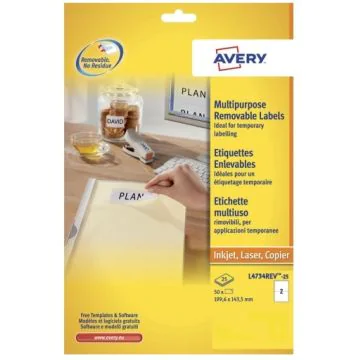 Étiquettes amovibles - Blanc - 199,6 x 143,5 mm AVERY Ecologique Lot de 60