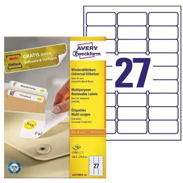 AVERY Étiquettes amovibles 63,5 x 29,6 mm L4737REV-100