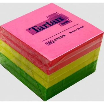 Photo Bloc-Notes adhésives - Couleurs Néon assorties - 76 x 76 mm Tartan 07676-N 