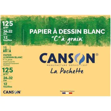 Papier à dessin Blanc C à grain 125 g - 32 x 24 cm CANSON Lot de 12