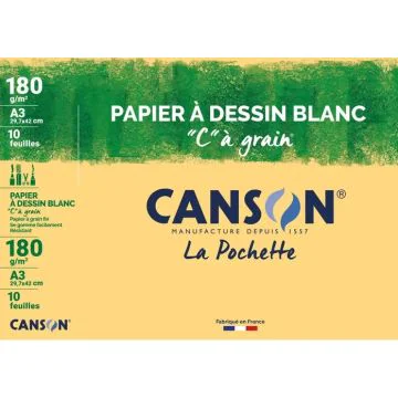 Papier à dessin Blanc C à grain A3 - 180 g CANSON Lot de 10