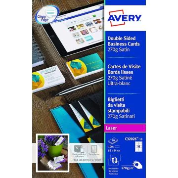 Cartes de Visite blanches - 270 g - 85 x 54 mm : AVERY Quick et Clean Premium Lot de 100 Image