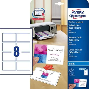Cartes de Visite blanches - 250 g - 85 x 54 mm : AVERY Quick et Clean Premium Lot de 80 Image