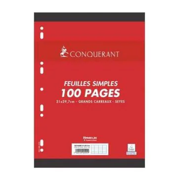 100 pages - Feuilles mobiles Grands carreaux - Blanc - 210 x 297 mm : CONQUERANT SEPT Image