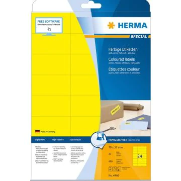 4466 HERMA  Étiquettes adhésives - Multi-usages - 70,0 x 37,0 mm. - Jaune